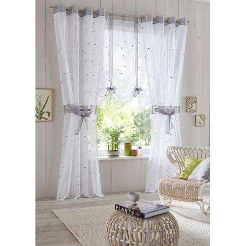 6930325419208 - Gardine HOME AFFAIRE Jaca Gr 2 grau B140cm H175cm Voile Polyester Gardinen transparent 2-er Set bestickt Voile inkl Raffhalter