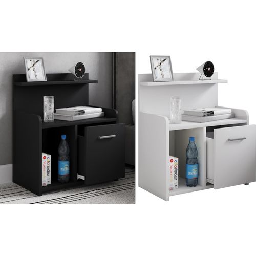 4051814403880 - Nachtschrank Beistelltisch mit Schublade hoher Nachttisch H 60 x B 47 x T 29 cm Nachkästchen mit Ablage aus Holz - Nilasa