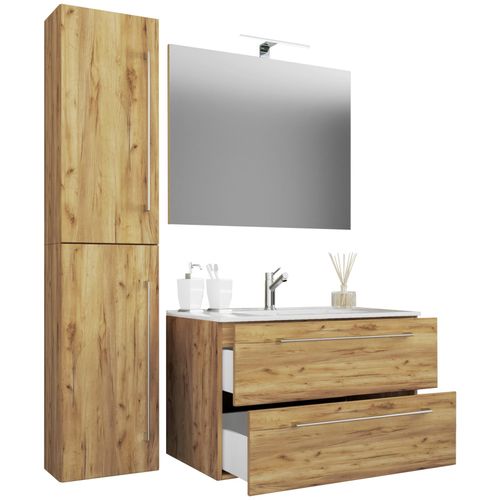 4051814436888 - 5-tlg Waschplatz Waschtisch Waschbecken Unterschrank Breite 60 cm Badmöbel Set mit Schubladen Drehtüren Spiegel Badinos 4051814436888 - 5-tlg Waschplatz Waschtisch Waschbecken Unterschrank Breite 60 cm Badmöbel Set mit Schubladen Drehtüren Spiegel Badinos