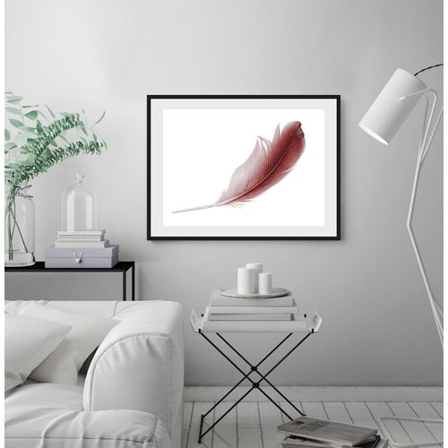 4049009915553 - Bild QUEENCE Muriel Bilder Gr B H 40 cm x 30 cm Wandbild Federn Querformat rot (schwarz) Kunstdrucke gerahmt Federn