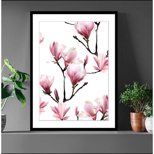 4049009897699 - Bild QUEENCE Estelle Bilder Gr B H 30 cm x 40 cm Wandbild Blumen Hochformat rosa (schwarz) Kunstdrucke gerahmt Blumen