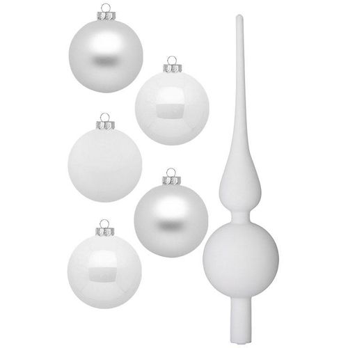4061752180347 - Weihnachtsbaumkugel MAGIC BY INGE Just White Weihnachtsdeko Christbaumschmuck weiß H28cm Ø6cm Glas Weihnachtsbaumkugeln Weihnachtsbaumkugeln Christbaumkugeln aus Glas 45 Kugeln Ø ca 4-6 cm inkl Spitze 28 cm