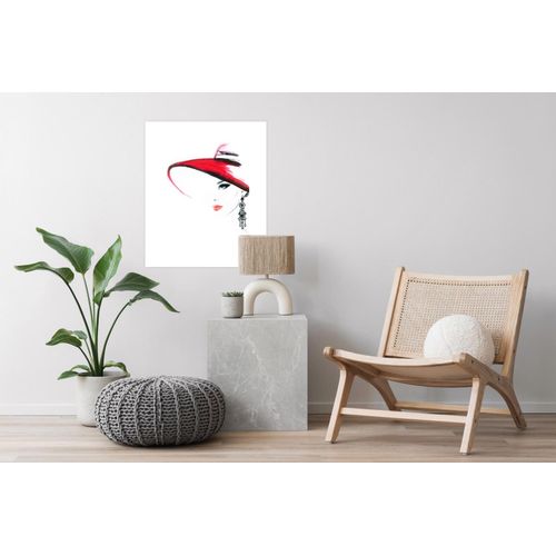4069745106855 - Poster LÜTTENHÜTT Frau mit Hut und Ohrring rot (farbe bild(er) rot) B30cm H40cm T02cm Papier Bilder HD Premium Druck