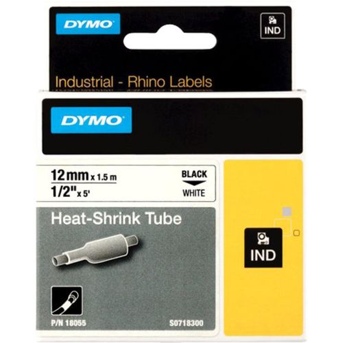 0071701180551 - DYMO Rhino Industrie Schrumpfschlauch-Kabeletiketten | 12 mm 15 m | Schwarz auf weiß | für Rhino Beschriftungsgerät 0071701180551 - DYMO Rhino Industrie Schrumpfschlauch-Kabeletiketten | 12 mm 15 m | Schwarz auf weiß | für Rhino Beschriftungsgerät