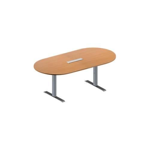4251898818116 - Genius Konferenztisch MODENA FLEX 6-fach Anschluss Oval T-Fuß Rechteckrohr B 2000 x T 1000 x H 650-850 mm Buche weißalu