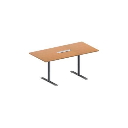 4251898817072 - Genius Konferenztisch MODENA FLEX 6-fach Anschluss Rechteck T-Fuß Rundrohr B 1600 x T 800 x H 650-850 mm Buche weißalu