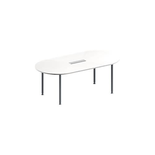 4251898815788 - Genius Konferenztisch MODENA FLEX 6-fach Anschluss Oval 4-Fuß Rundrohr B 2000 x T 1000 x H 720-840 mm weiß weißalu