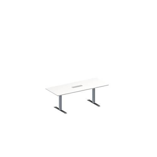 4251898818024 - Genius Konferenztisch MODENA FLEX 6-fach Anschluss Rechteck T-Fuß Rechteckrohr B 2000 x T 800 x H 650-850 mm weiß weißalu
