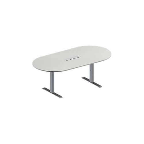 4251898818055 - Genius Konferenztisch MODENA FLEX 6-fach Anschluss Oval T-Fuß Rechteckrohr B 2000 x T 1000 x H 650-850 mm lichtgrau weißalu