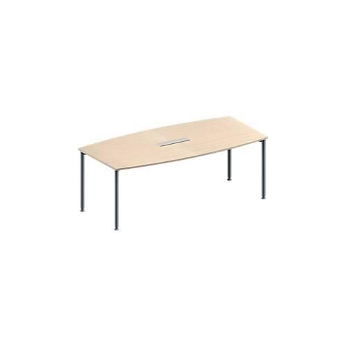 4251898815993 - Genius Konferenztisch MODENA FLEX 6-fach Tischanschlussfeld Boot 4-Fuß Rundrohr B 2000 x H 720-840 mm Ahorn weißaluminium RAL 9006