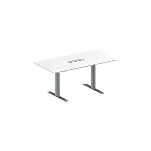 4251898817874 - Genius Konferenztisch MODENA FLEX 6-fach Anschluss Rechteck T-Fuß Rechteckrohr B 1600 x T 800 x H 650-850 mm weiß weißalu