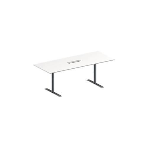 4251898817287 - Genius Konferenztisch MODENA FLEX 6-fach Anschluss Rechteck T-Fuß Rundrohr B 2000 x T 800 x H 650-850 mm weiß weißalu