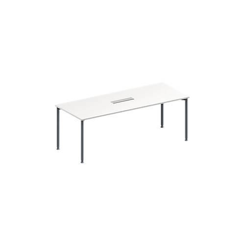 4251898815931 - Genius Konferenztisch MODENA FLEX 6-fach Anschluss Rechteck 4-Fuß Rundrohr B 2000 x T 800 x H 720-840 mm weiß weißalu