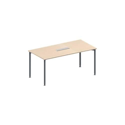 4251898815542 - Genius Konferenztisch 6-fach Tischanschlussfeld Rechteck 4-Fuß Rundrohr B 1600 x T 800 x H 720-840 mm Ahorn weißaluminium RAL 9006