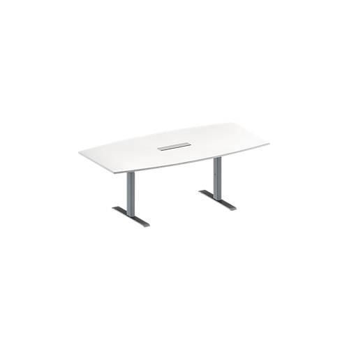 4251898818338 - Genius Konferenztisch MODENA FLEX 6-fach Anschluss Boot T-Fuß Rechteckrohr B 2000 x H 650-850 mm weiß weißalu