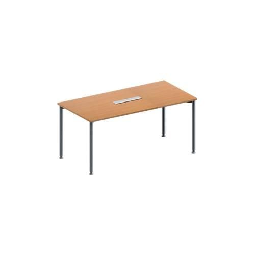 4251898815573 - Genius Konferenztisch 6-fach Tischanschlussfeld Rechteck 4-Fuß Rundrohr B 1600 x T 800 x H 720-840 mm Buche weißaluminium RAL 9006