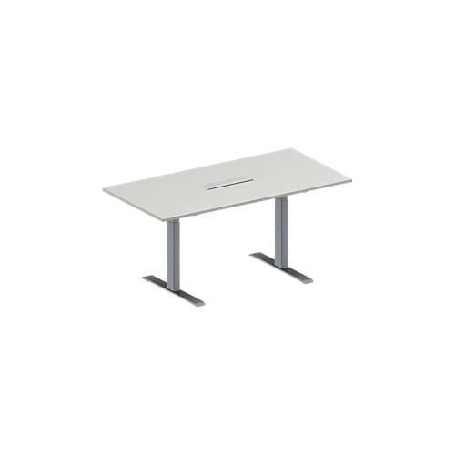 4251898817751 - Genius Konferenztisch MODENA FLEX 6-fach Anschluss Rechteck T-Fuß Rechteckrohr B 1600 x T 800 x H 650-850 mm lichtgrau weißalu