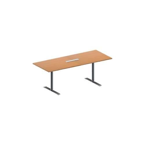 4251898817225 - Genius Konferenztisch MODENA FLEX 6-fach Anschluss Rechteck T-Fuß Rundrohr B 2000 x T 800 x H 650-850 mm Buche weißalu