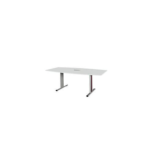 4250510935941 - Select Besprechungstisch Planova Basic mit Tischanschlussfeld Boot T-Fuß B 2000 x T 1000 x H 717 mm lichtgrau weißaluminium RAL 9006