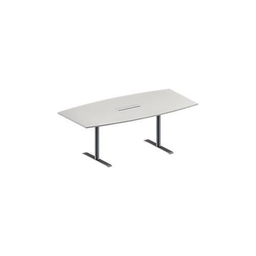 4251898817454 - Genius Konferenztisch MODENA FLEX 6-fach Anschluss Boot T-Fuß Rundrohr B 2000 x H 650-850 mm lichtgrau weißalu