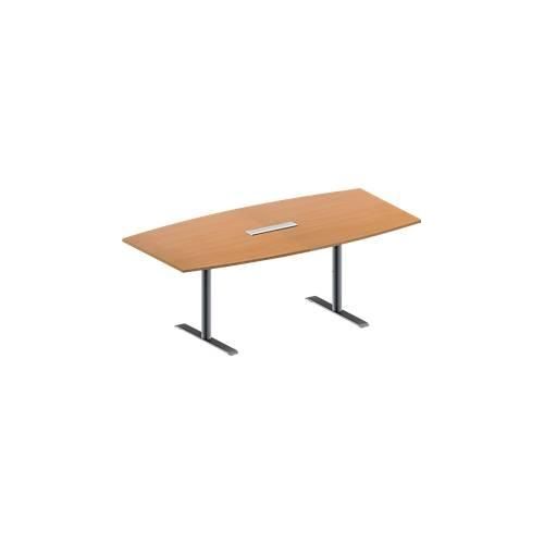4251898817515 - Genius Konferenztisch MODENA FLEX mit Tischanschlussfeld Boot T-Fuß Rundrohr B 2000 x H 650-850 mm Buche weißaluminium RAL 9006