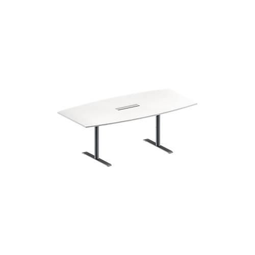 4251898817577 - Genius Konferenztisch MODENA FLEX mit Tischanschlussfeld Boot T-Fuß Rundrohr B 2000 x H 650-850 mm weiß weißaluminium RAL 9006