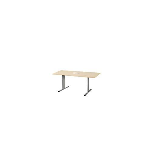 4250510825679 - Select Besprechungstisch Planova Basic mit Tischanschlussfeld Rechteck T-Fuß B 1600 x T 800 x H 717 mm Ahorn weißaluminium RAL 9006