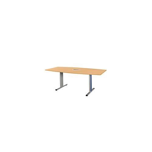 4250510935989 - Select Besprechungstisch Planova Basic mit Tischanschlussfeld Boot T-Fuß B 2000 x T 1000 x H 717 mm Buche weißaluminium RAL 9006