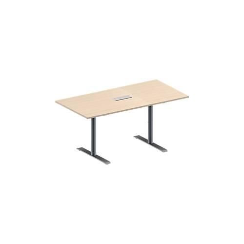 4251898817034 - Genius Konferenztisch MODENA FLEX 3-fach Anschluss Rechteck T-Fuß Rundrohr B 1600 x T 800 x H 650-850 mm Ahorn weißalu
