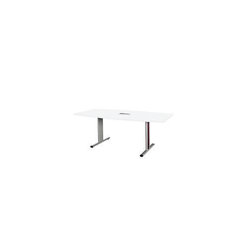 4250510831014 - Select Besprechungstisch Planova Basic mit Tischanschlussfeld Boot T-Fuß B 2000 x T 1000 x H 717 mm weiß weißaluminium RAL 9006