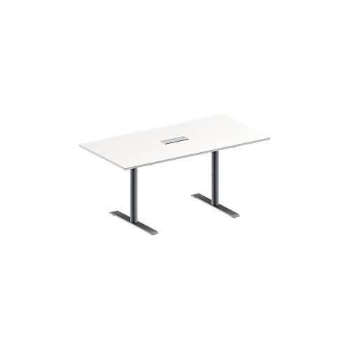 4251898817126 - Genius Konferenztisch MODENA FLEX 3-fach Anschluss Rechteck T-Fuß Rundrohr B 1600 x T 800 x H 650-850 mm weiß weißalu