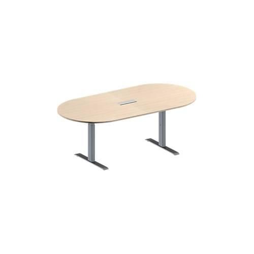 4251898818079 - Genius Konferenztisch MODENA FLEX 3-fach Anschluss Oval T-Fuß Rechteckrohr B 2000 x T 1000 x H 650-850 mm Ahorn weißalu