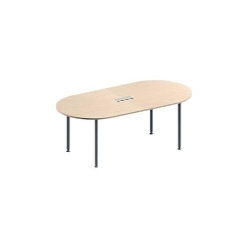 4251898815689 - Genius Konferenztisch MODENA FLEX 3-fach Anschluss Oval 4-Fuß Rundrohr B 2000 x T 1000 x H 720-840 mm Ahorn weißalu