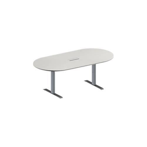 4251898818048 - Genius Konferenztisch MODENA FLEX 3-fach Anschluss Oval T-Fuß Rechteckrohr B 2000 x T 1000 x H 650-850 mm lichtgrau weißalu