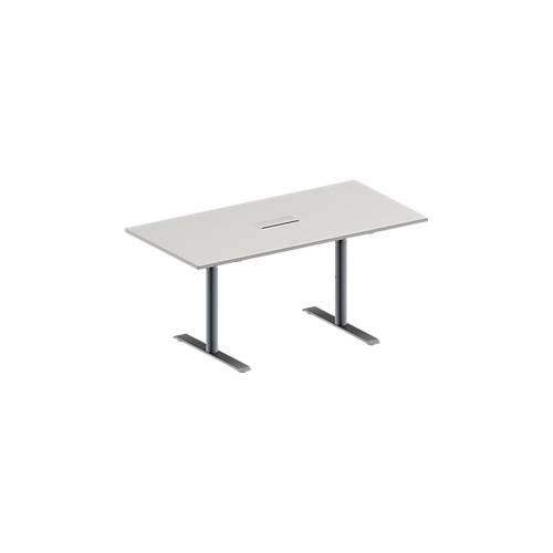 4251898817003 - Genius Konferenztisch MODENA FLEX 3-fach Anschluss Rechteck T-Fuß Rundrohr B 1600 x T 800 x H 650-850 mm lichtgrau weißalu