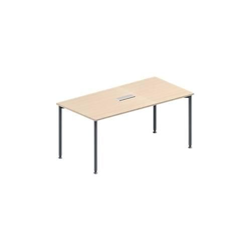 4251898815535 - Genius Konferenztisch 3-fach Tischanschlussfeld Rechteck 4-Fuß Rundrohr B 1600 x T 800 x H 720-840 mm Ahorn weißaluminium RAL 9006