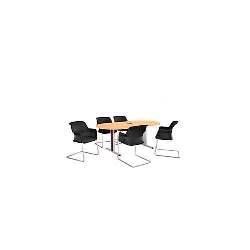 4250510935996 - Select Besprechungstisch Planova Basic mit Tischanschlussfeld Oval T-Fuß B 2000 x T 1000 x H 717 mm Buche weißaluminium RAL 9006
