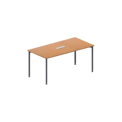 4251898815566 - Genius Konferenztisch 3-fach Tischanschlussfeld Rechteck 4-Fuß Rundrohr B 1600 x T 800 x H 720-840 mm Buche weißaluminium RAL 9006