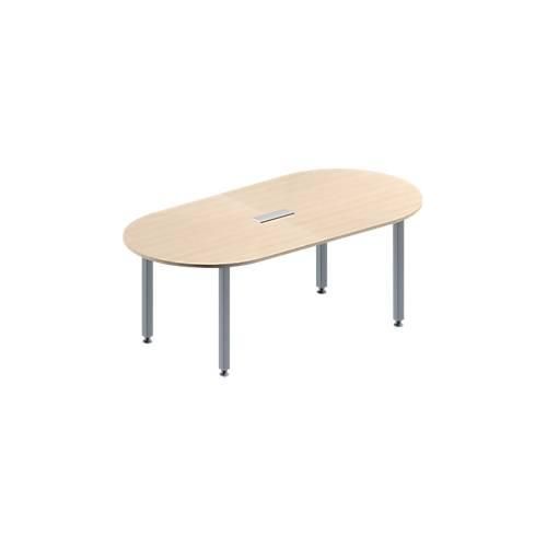 4251898816587 - Genius Konferenztisch MODENA FLEX 3-fach Anschluss Oval 4-Fuß Quadratrohr B 2000 x T 1000 x H 720-840 mm Ahorn weißalu