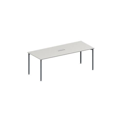 4251898815801 - Genius Konferenztisch MODENA FLEX 3-fach Anschluss Rechteck 4-Fuß Rundrohr B 2000 x T 800 x H 720-840 mm lichtgrau weißalu