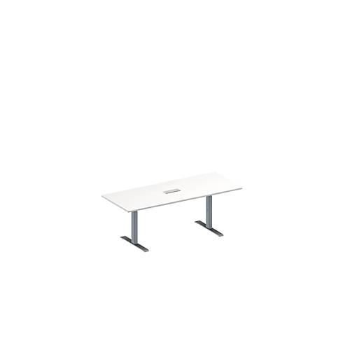4251898818017 - Genius Konferenztisch MODENA FLEX 3-fach Anschluss Rechteck T-Fuß Rechteckrohr B 2000 x T 800 x H 650-850 mm weiß weißalu