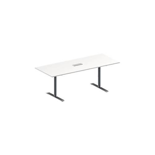 4251898817270 - Genius Konferenztisch MODENA FLEX 3-fach Anschluss Rechteck T-Fuß Rundrohr B 2000 x T 800 x H 650-850 mm weiß weißalu