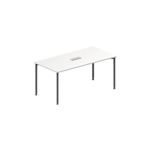 4251898815627 - Genius Konferenztisch 3-fach Tischanschlussfeld Rechteck 4-Fuß Rundrohr B 1600 x T 800 x H 720-840 mm weiß weißaluminium RAL 9006
