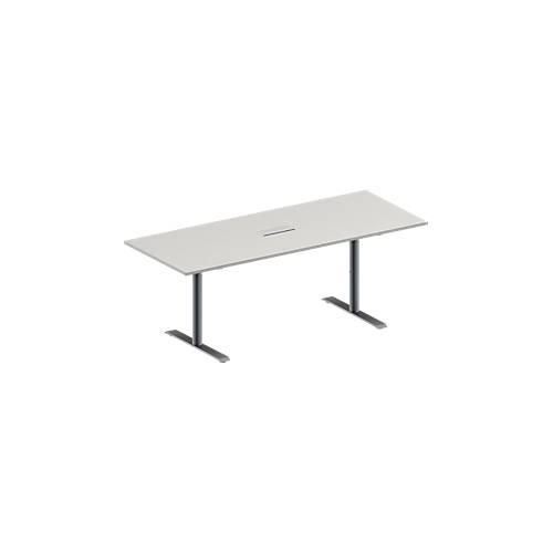 4251898817157 - Genius Konferenztisch MODENA FLEX 3-fach Anschluss Rechteck T-Fuß Rundrohr B 2000 x T 800 x H 650-850 mm lichtgrau weißalu