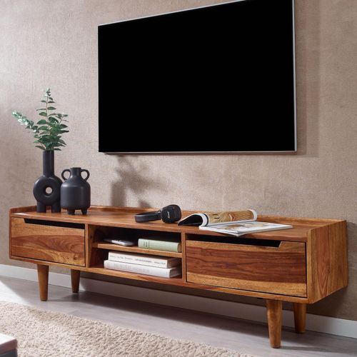 4251757710353 - Lowboard Sheesham Massivholz 145x43x35 cm TV-Kommode mit zwei Türen Design TV-Schrank Hoch Fernsehtisch Fernsehschrank Modern Fernsehkommode