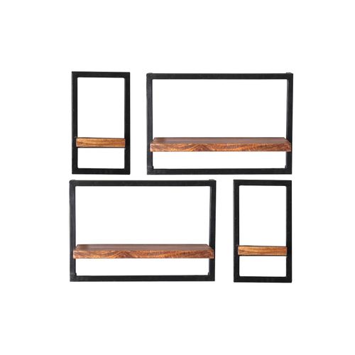 4059865169823 - Wandregal Set 4tlg Panama Mangoholz Metall Wandboard Hängeregal Ablageregal Bücherregal 4059865169823 - Wandregal Set 4tlg Panama Mangoholz Metall Wandboard Hängeregal Ablageregal Bücherregal