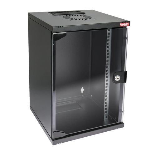 4010537630928 - 63409-02 Netzwerkschrank Serverschrank 10 Zoll 9 he 300 mm Tiefe Voll montiert Glastür Schwarz - HMF