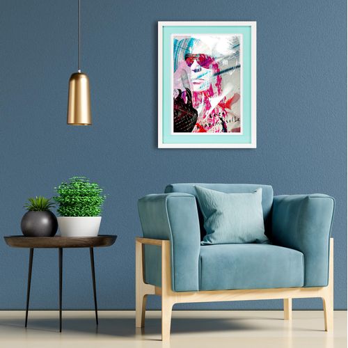 4067437112979 - Bild mit Rahmen QUEENCE Karl Lagerferld blau (farbe rahmen weiß farbe bild(er) türkis) B30cm H40cm T2cm Acrylglas Holz Bilder Poster mit buntem Acrylglas Passepartout 4067437112979 - Bild mit Rahmen QUEENCE Karl Lagerferld blau (farbe rahmen weiß farbe bild(er) türkis) B30cm H40cm T2cm Acrylglas Holz Bilder Poster mit buntem Acrylglas Passepartout