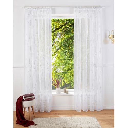 6941446602691 - Gardine GUIDO MARIA KRETSCHMER HOME & LIVING Mila Gr 3 grau (weiß grau) B140cm H225cm Voile Polyester Gardinen Wellenmuster Voile einfarbig democratichome Edition bestickt