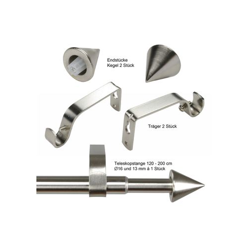 4016318028618 - Gardinenstange Kegel Ø 16 13 mm Liedeco Ø 16 mm 1-läufig ausziehbar mit Bohren verschraubt edelstahlfarben silberfarben 4016318028618 - Gardinenstange Kegel Ø 16 13 mm Liedeco Ø 16 mm 1-läufig ausziehbar mit Bohren verschraubt edelstahlfarben silberfarben